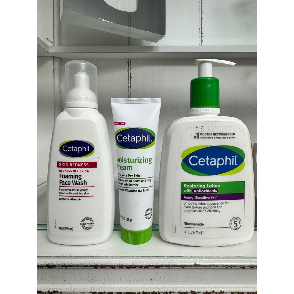 Cetaphil Skincare Set Foaming Face Wash Moisturizing Cream Restoring Lotion 3pc